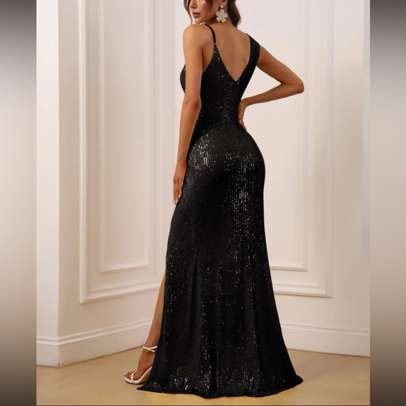 Luxe party bridesmaids prom slit thigh sequins gown  dress - Picture 2 of 16